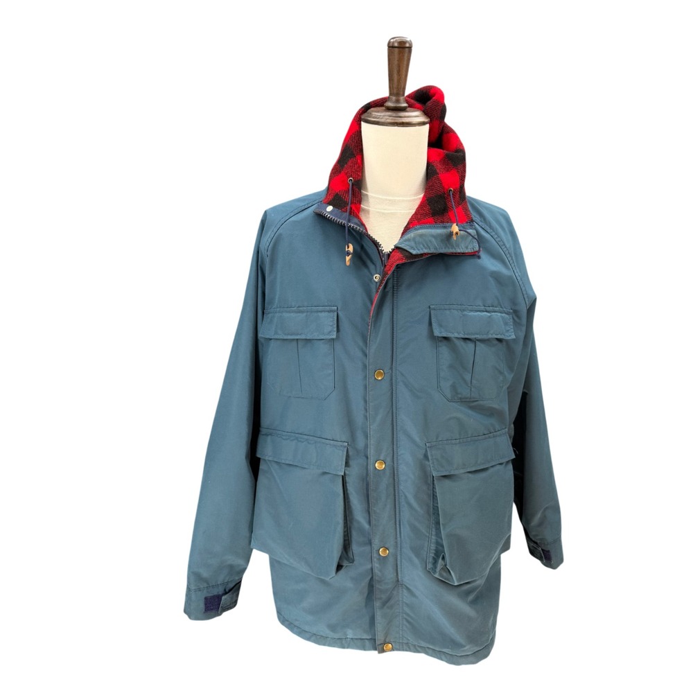 Vintage Woolrich L Red Hooded Mountain Parka Buffalo Plaid Wool Blanket Lining
